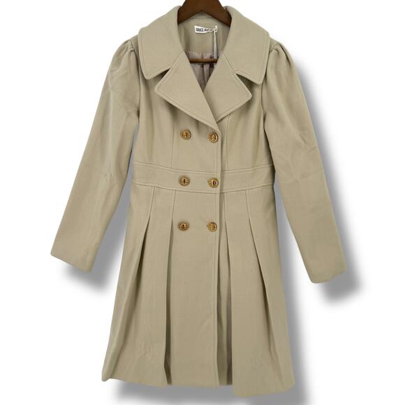 Grace Karin Notch Lapel Double Breasted Trench Coat Size Small Beige - Picture 2 of 8